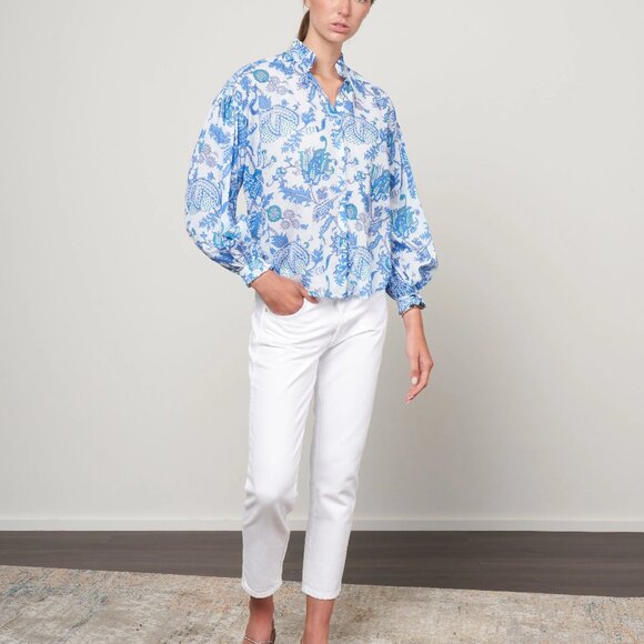 Alix of Bohemia Poet Mossy Blouse White/Blue mossy blue pring - Picture 1 of 6